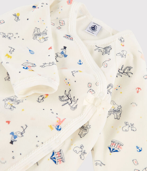 Tutina fantasia beb&egrave; femmina in ciniglia bianco/multicolore