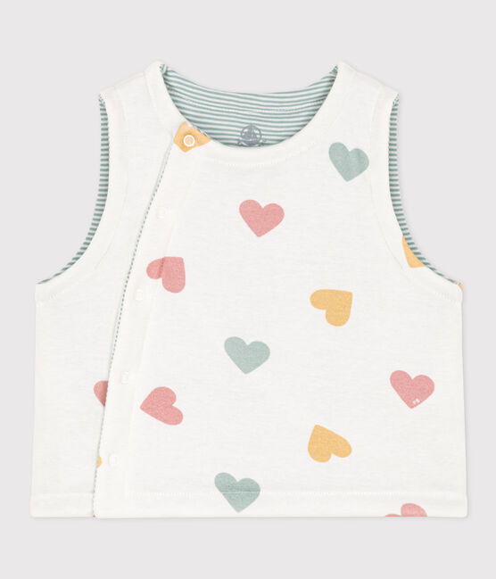 Gilet senza maniche bebè double face in cotone a cuori bianco MARSHMALLOW/bianco MULTICO