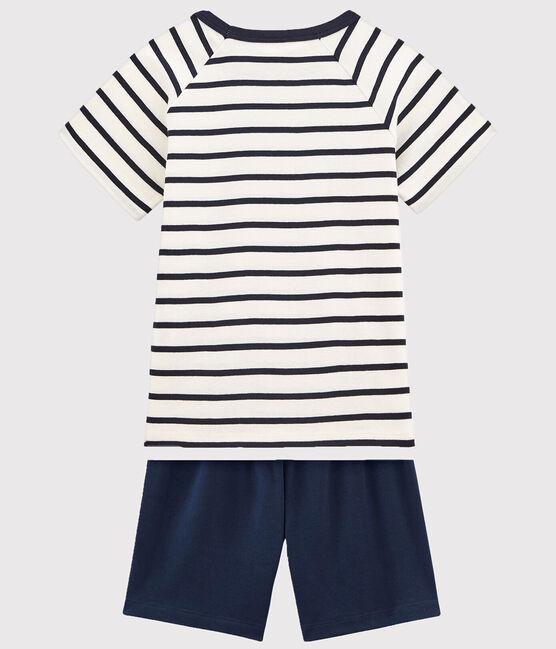 Pigiama corto marinière bambino in cotone bianco MARSHMALLOW/blu SMOKING