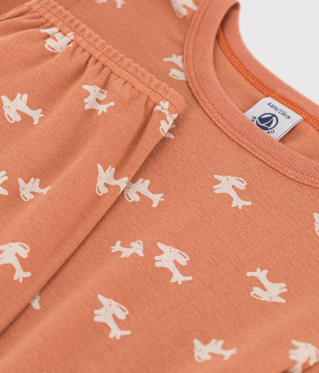 Pigiama bambina in cotone aderente rosa/ecru