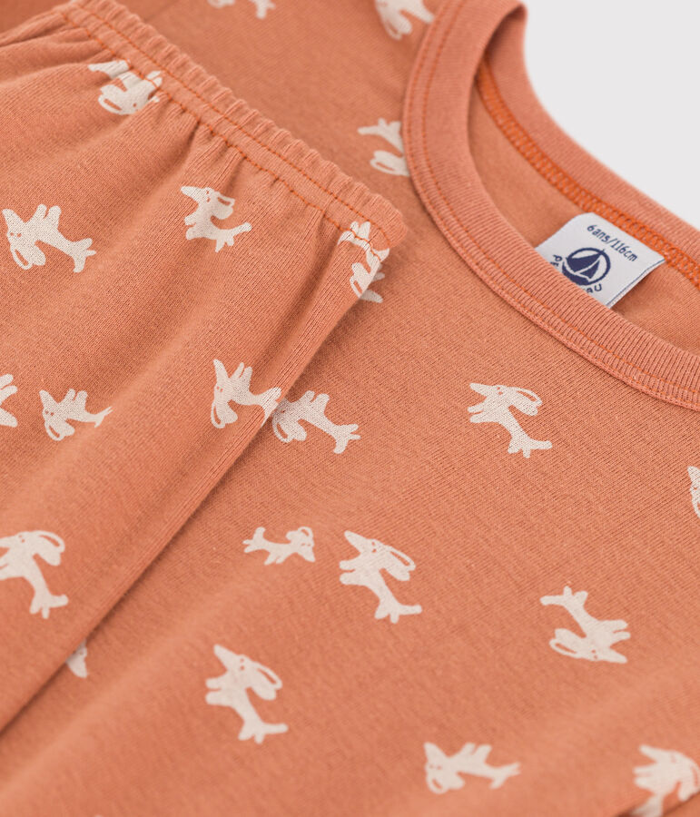 Pigiama bambina in cotone aderente rosa/ecru