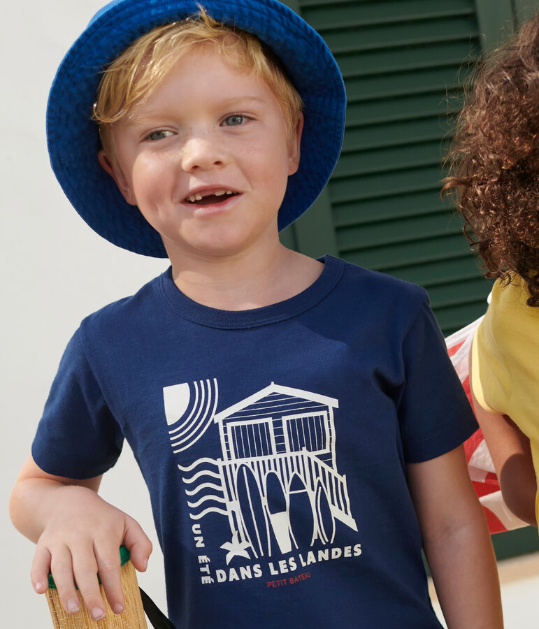 T-shirt a maniche corte in cotone con stampa bambino blu
