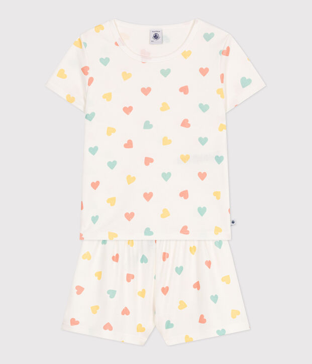 Pigiama corto in cotone con stampa a cuori bambino bianco/multicolore