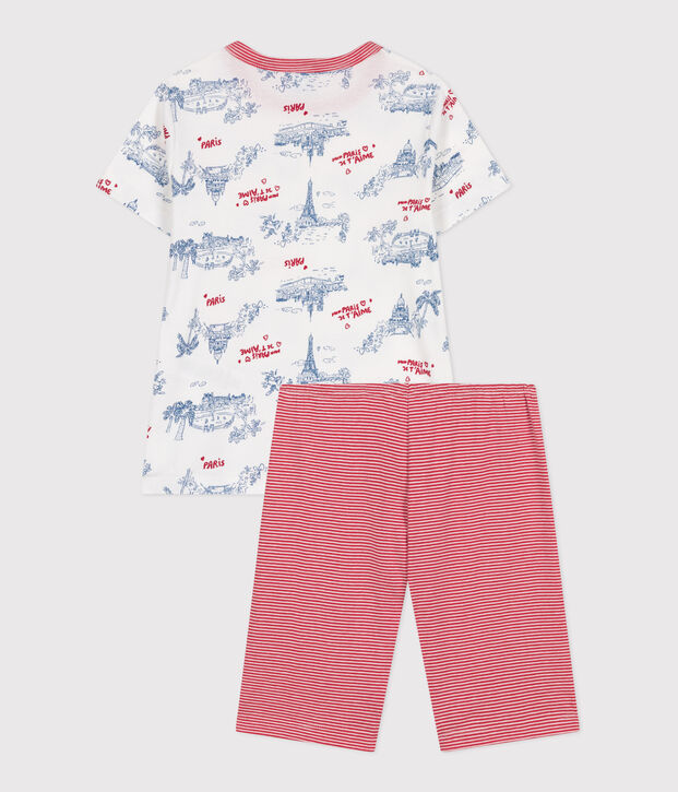 Pigiama con shorts di lunghezza media in cotone con stampa Parigi bambino bianco/multicolore