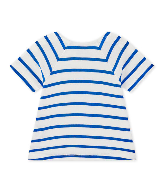 T-shirt bebé bambina maniche lunghe rigata bianco MARSHMALLOW/blu PERSE