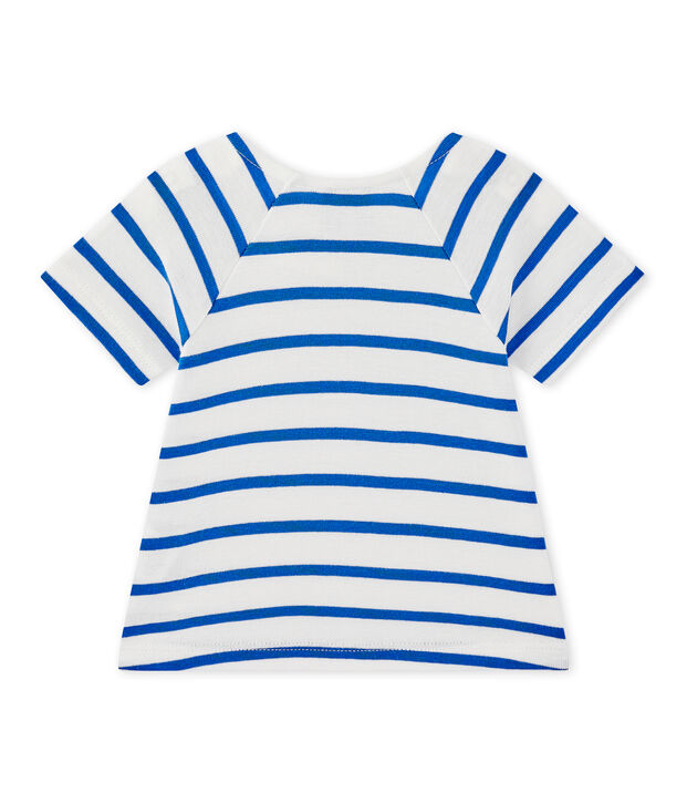 T-shirt beb&eacute; bambina maniche lunghe rigata bianco/blu