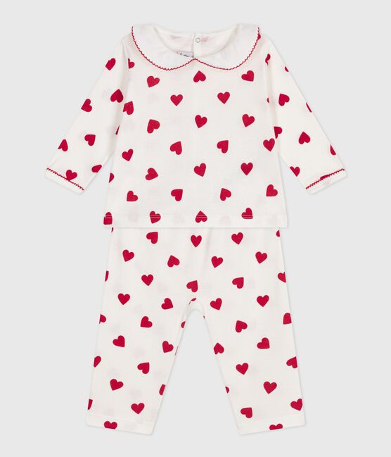 Pigiama 2 pezzi con stampa a cuori neonato bianco MARSHMALLOW/rosso TERKUIT