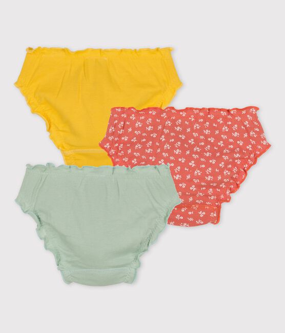 Confezione da 3 slip a balze e fiori bambina in cotone variante 1