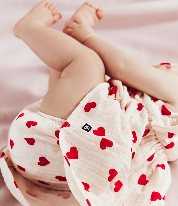 Abito e bloomer abbinato in cotone con stampa a cuori neonata rosso/rosso