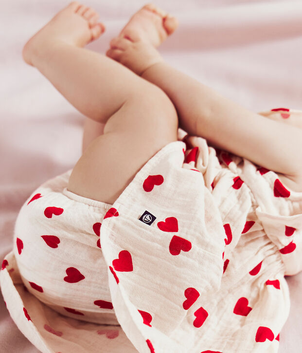 Abito e bloomer abbinato in cotone con stampa a cuori neonata rosso/rosso