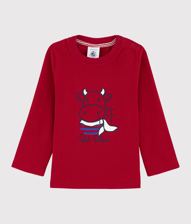 T-shirt di cotone a maniche lunghe da neonato rosso