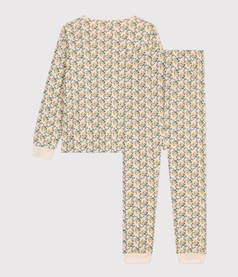 Pigiama motivo floreale donna in cotone ecru/multicolore