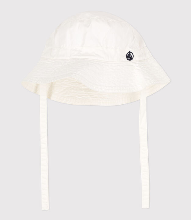 Bob pescatora per neonati in twill di cotone con laccetti bianco