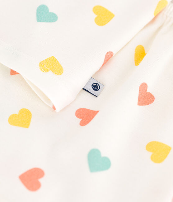 Pigiama corto in cotone con stampa a cuori bambino bianco MARSHMALLOW/bianco MULTICO