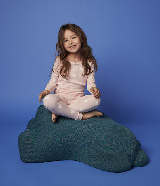Pigiama snugfit cuore rosa bambina in cotone biologico rosa MINOIS/bianco MARSHMALLOW