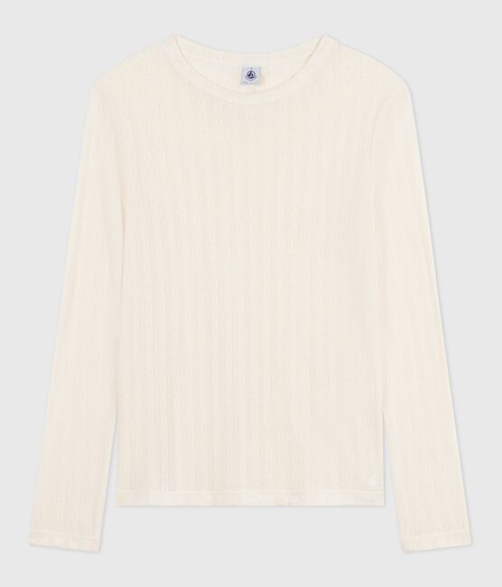 T-shirt L'Iconique a maniche lunghe in cotone traforato donna ecru MILK