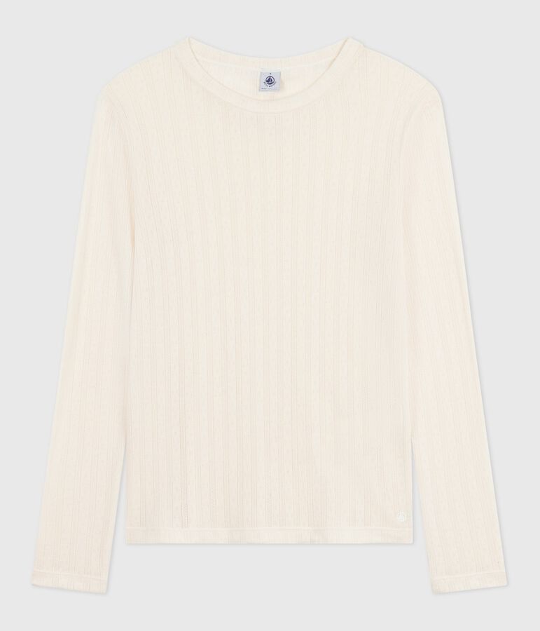 T-shirt L'Iconique a maniche lunghe in cotone traforato donna ecru