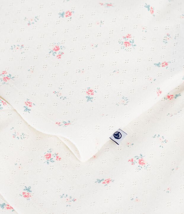 Pigiama corto in cotone traforato con stampa a fiori bambina bianco/multicolore