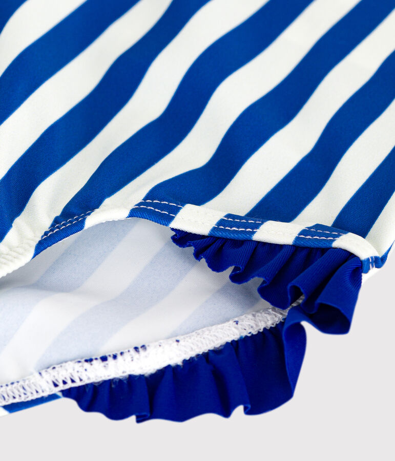 Costume da bagno intero a volant con stampa a righe neonato blu SURF/bianco MARSHMALLOW