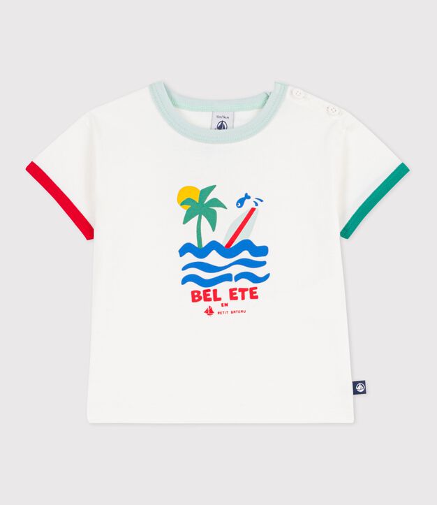T-shirt a maniche corte in cotone con motivo neonato bianco