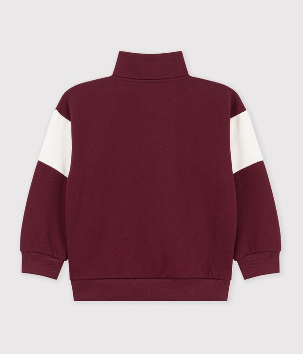 Felpa con mezza cerniera in cotone tinta unita color block bambino rosso/ecru