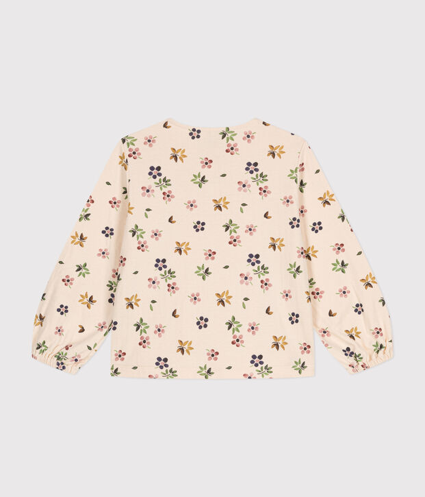 Blusa a maniche lunghe in tubique bambina ecru/multicolore