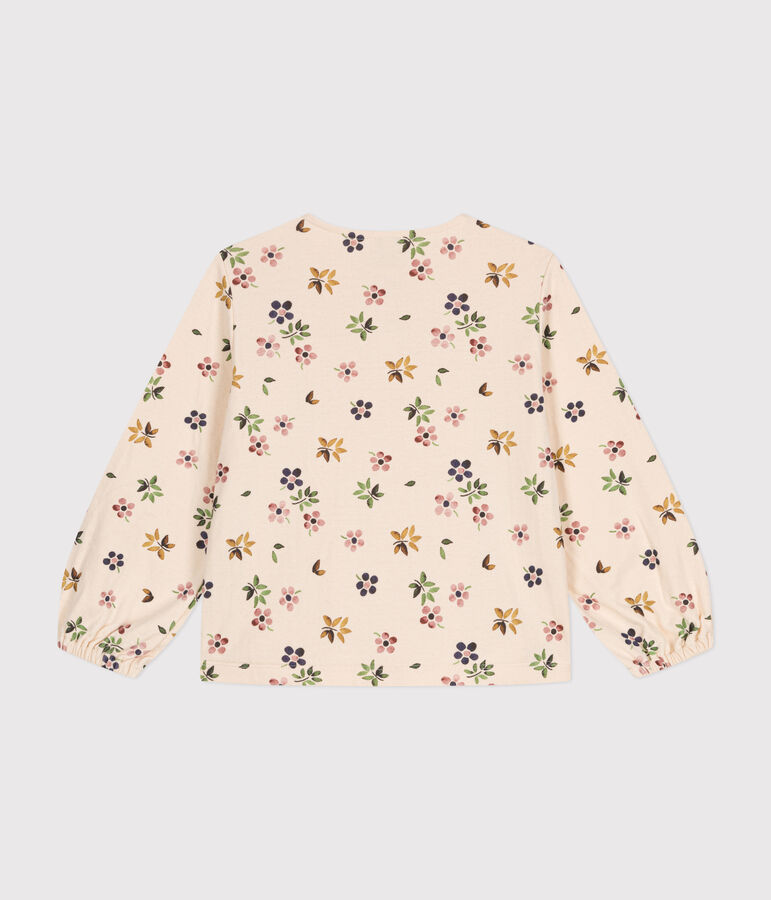 Blusa a maniche lunghe in tubique bambina ecru/multicolore