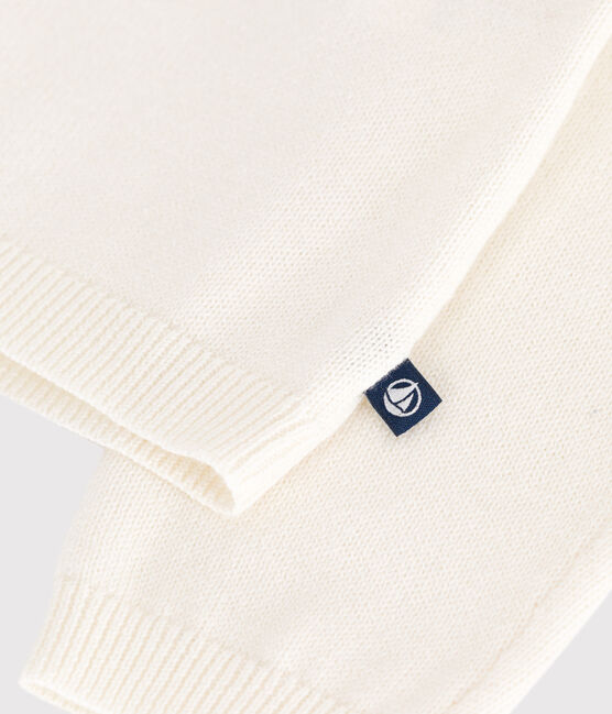 Cardigan in misto lana e cotone tinta unita bambina bianco MARSHMALLOW/grigio ARGENT