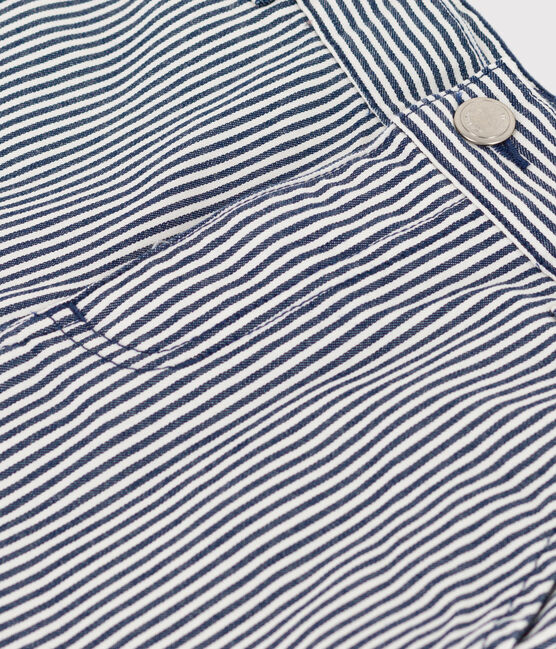 Pantalone bambino in tela di cotone a righe blu MEDIEVAL/bianco MARSHMALLOW