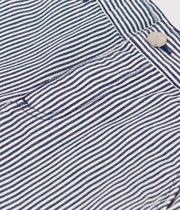 Pantalone bambino in tela di cotone a righe blu/bianco