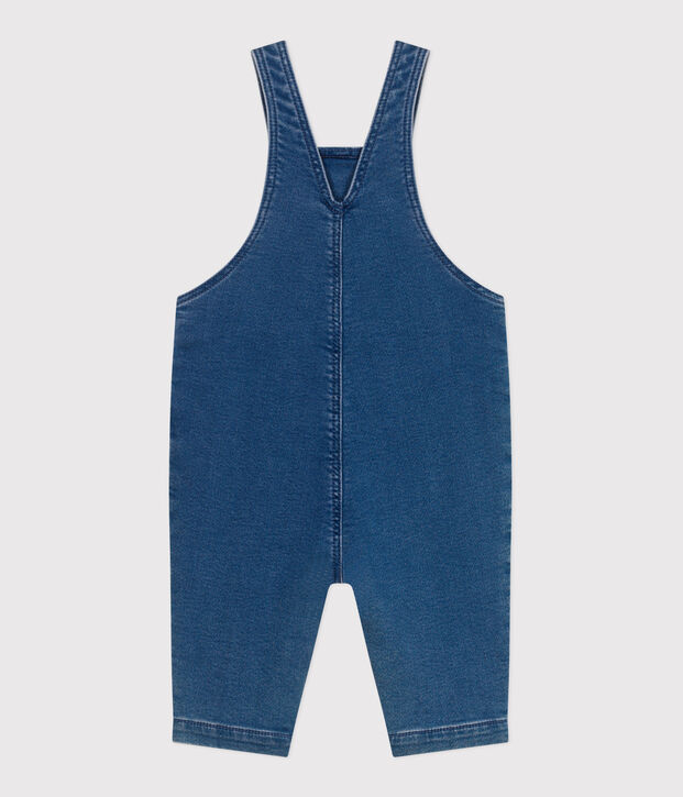 Salopette neonato in denim ed elastan a gamba lunga blu