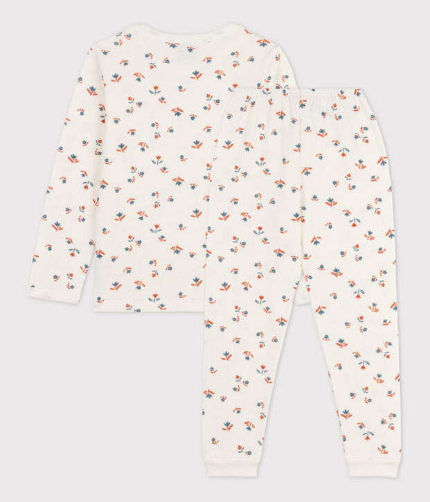 Pigiama bambina in tubique motivo floreale bianco/multicolore
