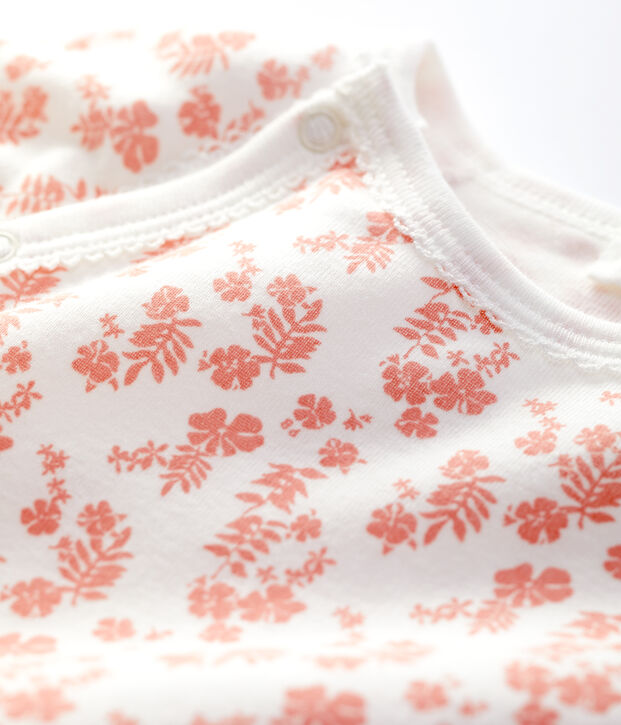 Tutina pigiama beb&egrave; in cotone biologico bianco/rosa