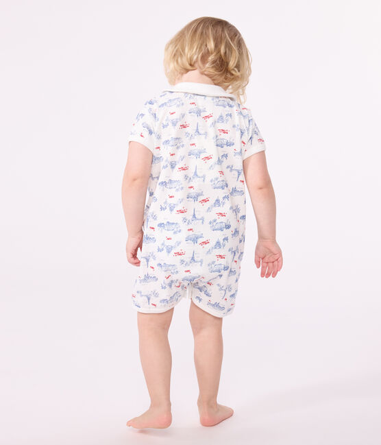 Tutina corta in cotone con colletto e stampa Parigi neonato bianco MARSHMALLOW/bianco MULTICO