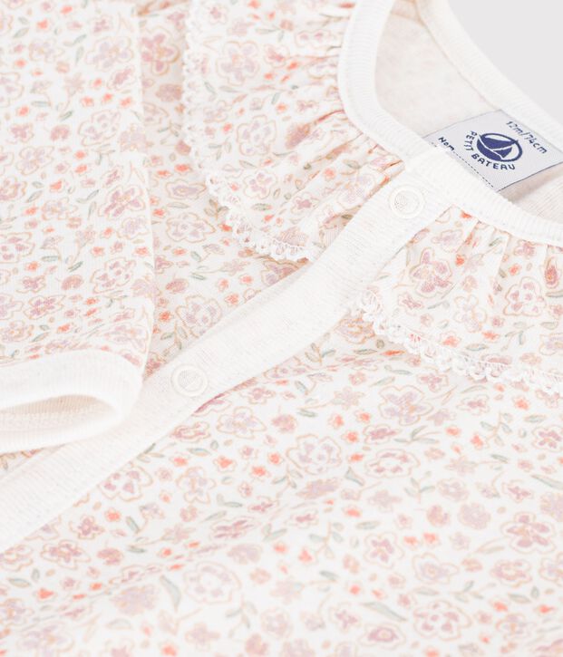 Pigiama senza piedini in cotone con colletto con stampa a fiori neonato bianco/multicolore