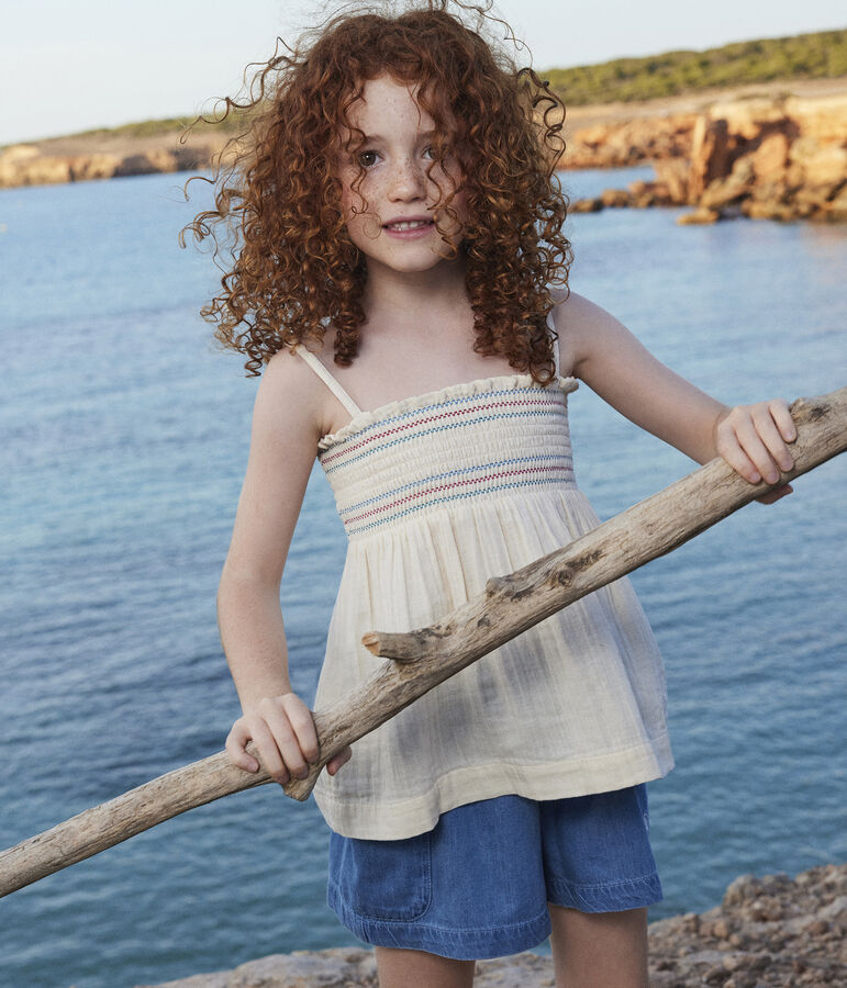 Blusa senza maniche in garza di cotone bambina ecru