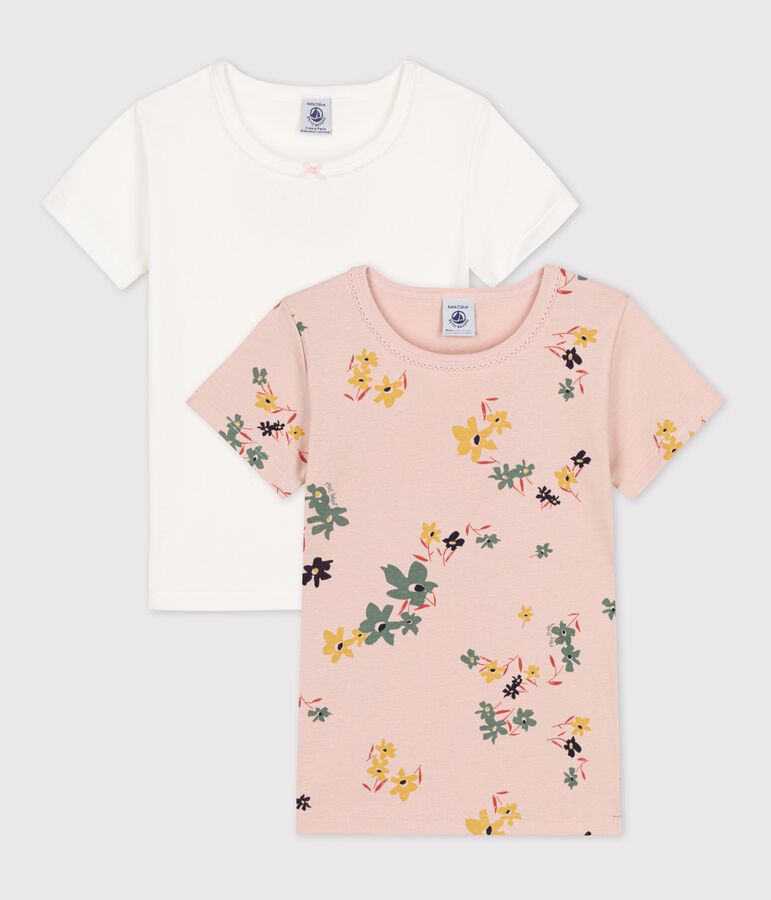 Confezione da 2 t-shirt maniche corte a fiori bambina in cotone multicolore