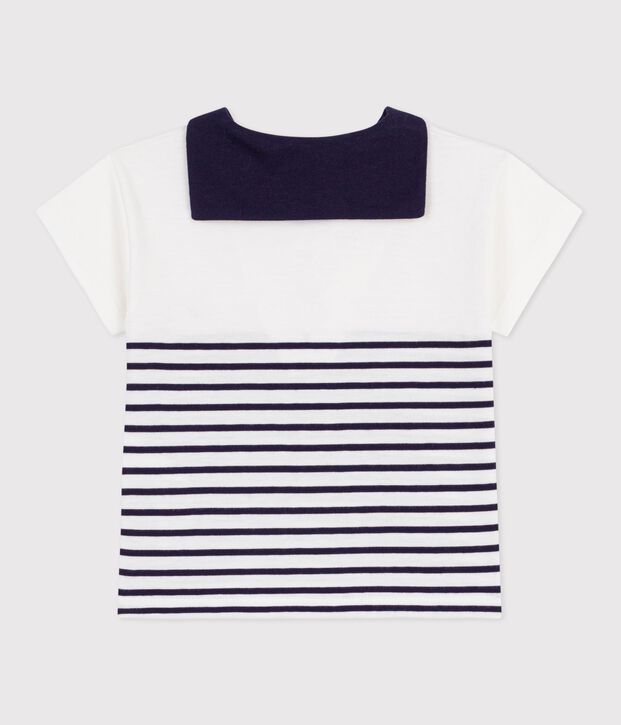T-shirt a maniche corte in cotone a righe marini&egrave;re neonato blu/blu