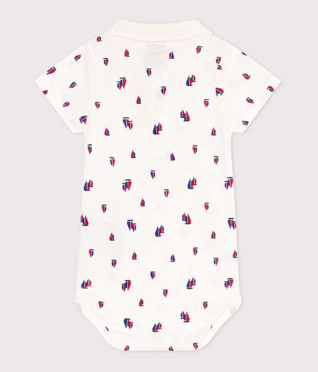 Body a maniche corte in cotone con barche stampate neonato bianco/multicolore