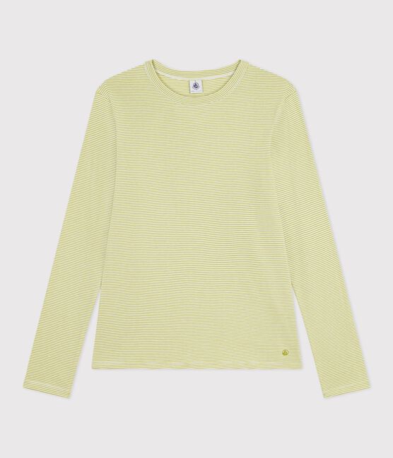 T-shirt a maniche lunghe in cotone a righe donna verde MOSS/ MARSHMALLOW