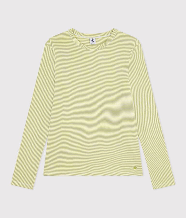T-shirt a maniche lunghe in cotone a righe donna verde/bianco