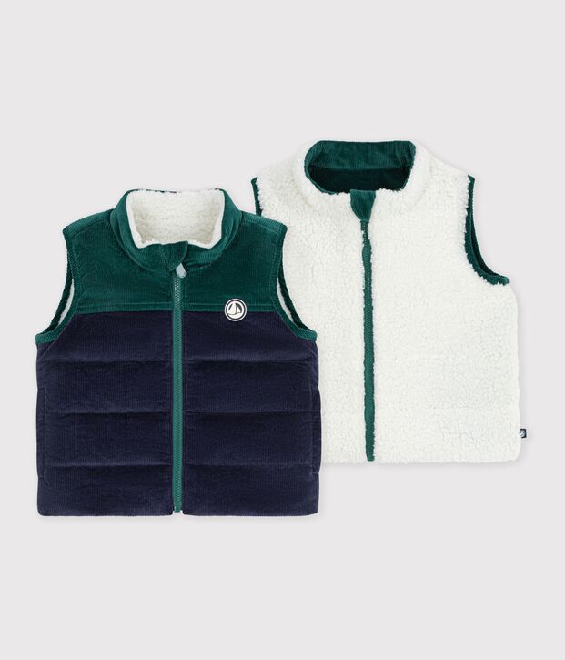 Piumino senza maniche in velluto e sherpa double face neonato blu/multicolore