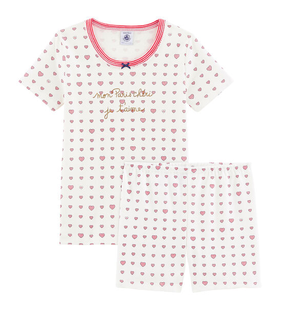 Pigiama corto bambina a costine modello molto aderente bianco MARSHMALLOW/bianco MULTICO