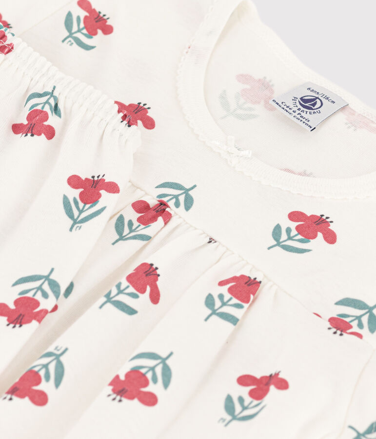 Pigiama corto bambina in cotone a fiori con corona bianco/multicolore