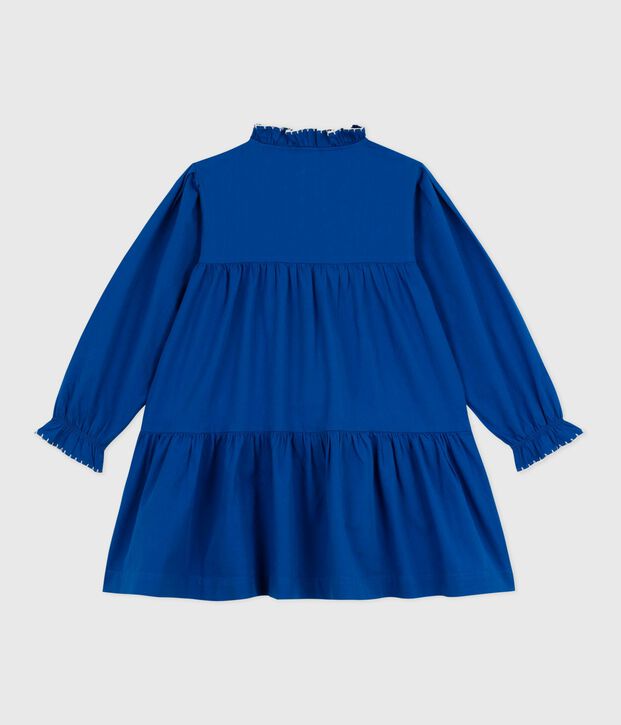 Abito a maniche lunghe in cotone tinta unita bambina blu