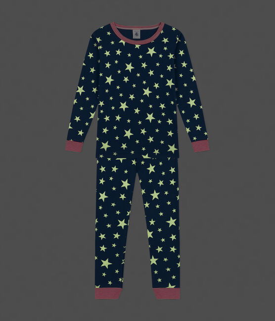 Pigiama bambino aderente in cotone con stampa a stelle fosforescente INCOGNITO/ MARSHMALLOW