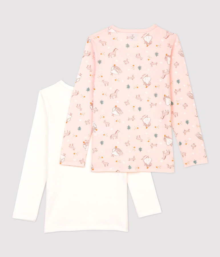 Confezione da 2 t-shirt bambina maniche lunghe a cuori in cotone multicolore