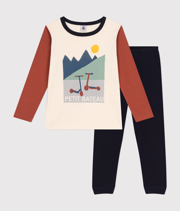 Pigiama a tinta unita motivo monopattino in cotone bambino blu/multicolore