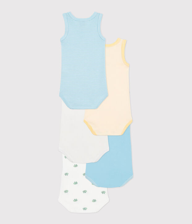 Set da 5 body senza maniche in cotone con stampa neonato multicolore