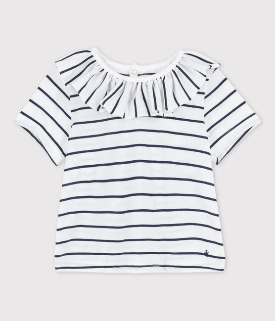 Blusa bebè a maniche corte in jersey a righe bianco MARSHMALLOW/blu SMOKING